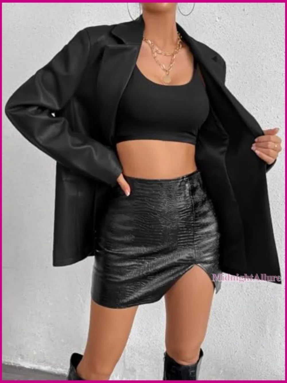 Faux Leather Blazer Jacket Moto Biker Coat Long Sleeves Button Slim Fit - Picture 4 of 7